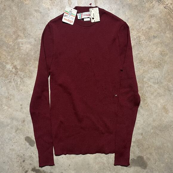 Vintage 70s Mays Burgundy Wool Stretchy Sweater - Picture 1 of 4